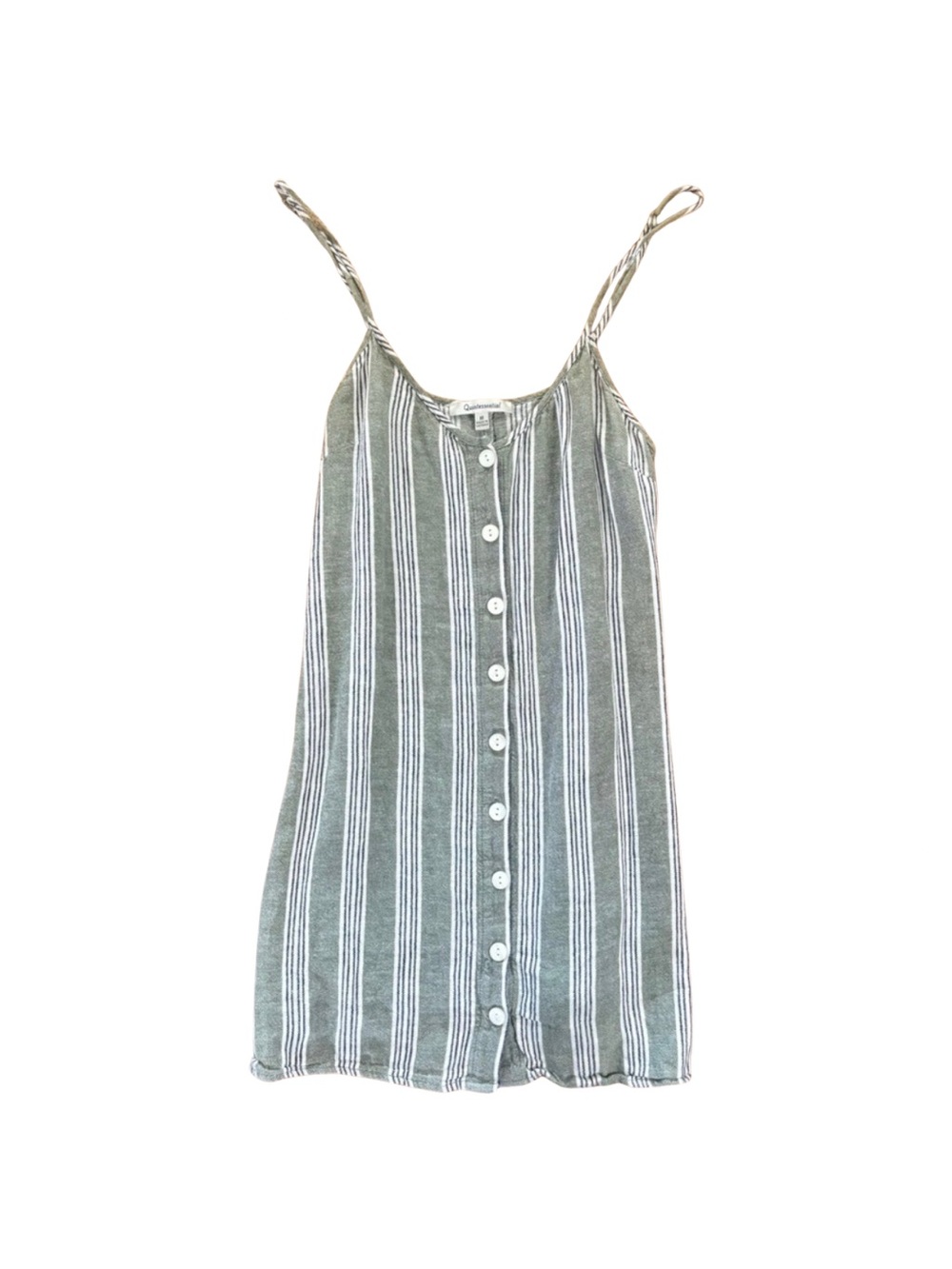 Quintessential Button Front Mini Sundress Sage Green & White Striped M Casual